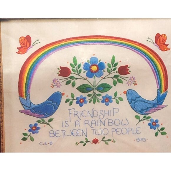 Embroidery Sampler Kit Friendship Is A Rainbow Blue Birds Current Craft 1985 Vtg - Picture 2 of 3